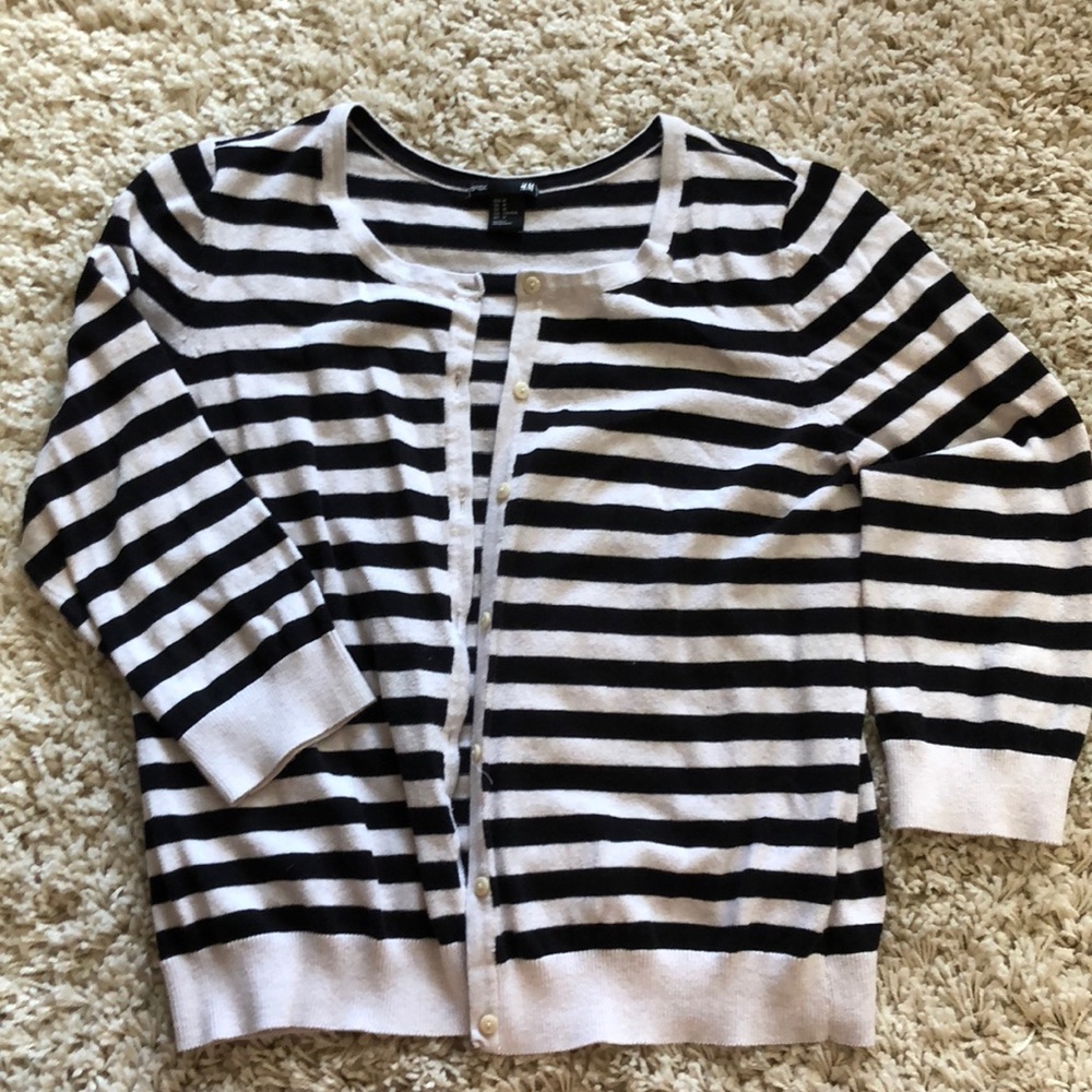 Black and white striped cardigan